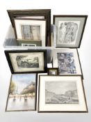 Assorted pictures and prints, oil on board Parisian street scene signed Paisley,