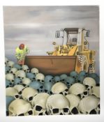 Jan J : Digger with skulls, oil on canvas, 81cm x 100cm.