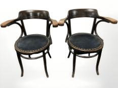 A pair of Edwardian bentwood elbow chairs
