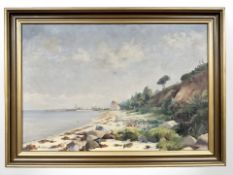 Hindballe : Rocks on a coastline, oil on canvas, 68 cm x 46 cm.