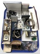 A collection of costume jewellery including bead necklaces and bracelets, cufflinks, earrings, etc.