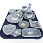 A group of Wedgwood blue and white Jasperware, as illustrated.
