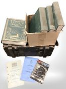 A 20th century military wooden storage crate, three pamphlets relating to air warfare,