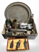 A pair of fire dogs, Chinese terracotta model of a horse drawn carriage,