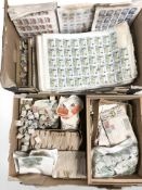 Many hundreds of stamps, loose and on sheets, other postal history, stamp wallets, etc.