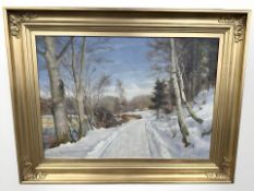 Harald Pryn : A rural track in winter, oil on canvas, 49 cm x 69 cm.