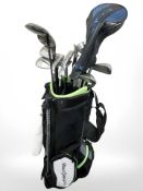 A MacGregor golf bag containing assorted irons and drivers including Ping, Cobra, etc.