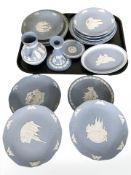 A group of Wedgwood blue and white Jasperware, as illustrated.
