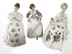 Three Royal Doulton figures, Diana HN2468, Ashley HN3420 and Summer Rose HN3309.