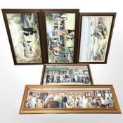 Mike Nance, five assorted oil on canvas paintings depicting scenes from Coronation Street,