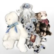 Four Charlie Bears with tags including Mushroom, Bud, Damon and Charlie Year Bear 2020,