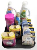 Six Glade scent diffusers and six various bottles / packs of laundry detergent and scented sprays.