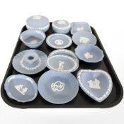 A group of Wedgwood blue and white Jasperware, as illustrated.
