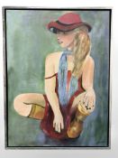 Danish School : Portrait of a girl wearing a red hat, oil on canvas, 60 cm x 80 cm.