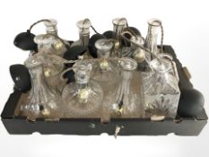 Twelve pressed glass light fittings.