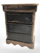 A primitive pine three drawer apprentice chest, height 30 cm.