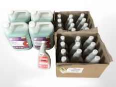 Four bottles of clean and buff floor maintainer, and twenty four bottles of sanitiser.