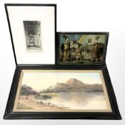 An antiquarian reverse painting on glass depicting Scotland and Wales,