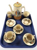A Clarice Cliff for Newport Pottery Bizarre Crocus pattern part coffee service (as found).