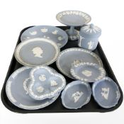 A group of Wedgwood blue and white Jasperware, as illustrated.
