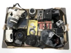 Assorted cameras including Canon, Kodak, Minolta, Ozunon 70-210mm lens, related accessories,