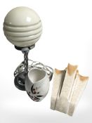 A chrome plated Art Deco twist stem table lamp with opaque glass shade,