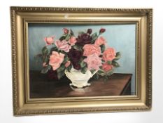 E Wilson : Still life of roses, oil on board, 44 cm x 64 cm.