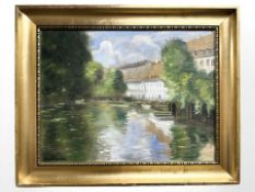Danish School : Buildings by a canal, oil on canvas, 41 cm x 31 cm, indistinctly signed.
