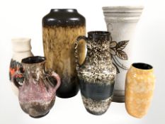Six pieces of West German pottery including vases, jugs,