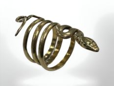 An 18ct yellow gold Continental snake ring. CONDITION REPORT: 7.8g. Eyes vacant.