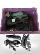 Various power tools including Power Devil circular saw, sanders, etc.