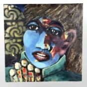 Danish School : Portrait of a lady with a blue face, oil on canvas, 50 cm x 50 cm.