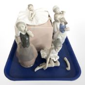 A group of Nao figures including seated ballerina, No. 1283, with box.