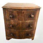 A mahogany three drawer apprentice chest, height 31 cm.