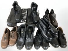 Two pairs of steel toe capped boots, further work boots and shoes.