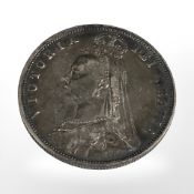 A Victorian silver half crown, 1887.