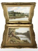 W J Smith : 'The River Tyne near Wylam' and 'Walkworth from Helsay Farm', two oils on canvas,