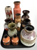 Ten West German pottery vases/jugs