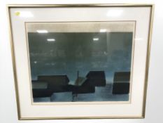 Danish school : buildings in dim light, colour lithograph, indistinctly signed, numbered 139/320,