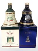 Two Bell's whisky decanters, Christmas 1998 and 2004.