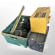 A metal concertina tool chest, a further chest and a plastic crate containing welding equipment,