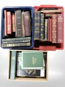 A quantity of empty stamp and postcard albums, some leather bound.