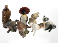 A group of Beswick animals including chaffinch, fox hound, robin, etc.