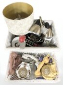 A group of modern table lamps, Royal Albert Old Country Roses telephone and two further phones, etc.