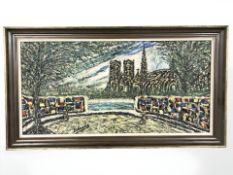 20th Century School : Paris, oil on canvas, indistinctly signed, 29 cm x 58 cm.