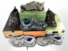 Five pairs of lady's Karrimor and Merrell walking shoes,