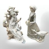 A Lladro figure of a geisha seated on a tree stump, height 30 cm,