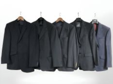Six gents blazers with matching trousers by Burton, Charles Tyrwhitt, Sartorial and other brands,