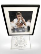 A signed photograph of Paul Gascoigne, 39 cm x 30 cm, and further signed Newcastle United picture.