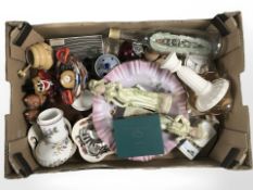 A group of ceramics and glass ware including Murano glass clown bowl, ship in bottle,